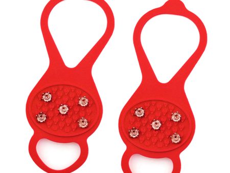 1 Pair 5 Teeth Anti-slip Ice Snow Shoe Walk Cleats Grips Red For Cheap