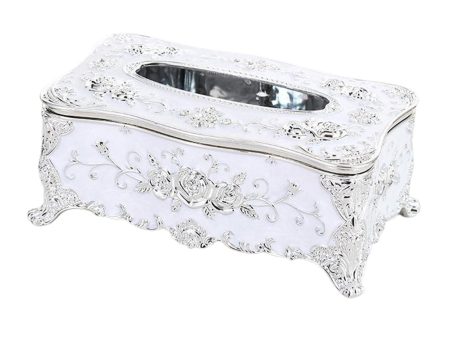 Home Rectangular Tissue Paper Box Case Holder Cover White Silver Supply